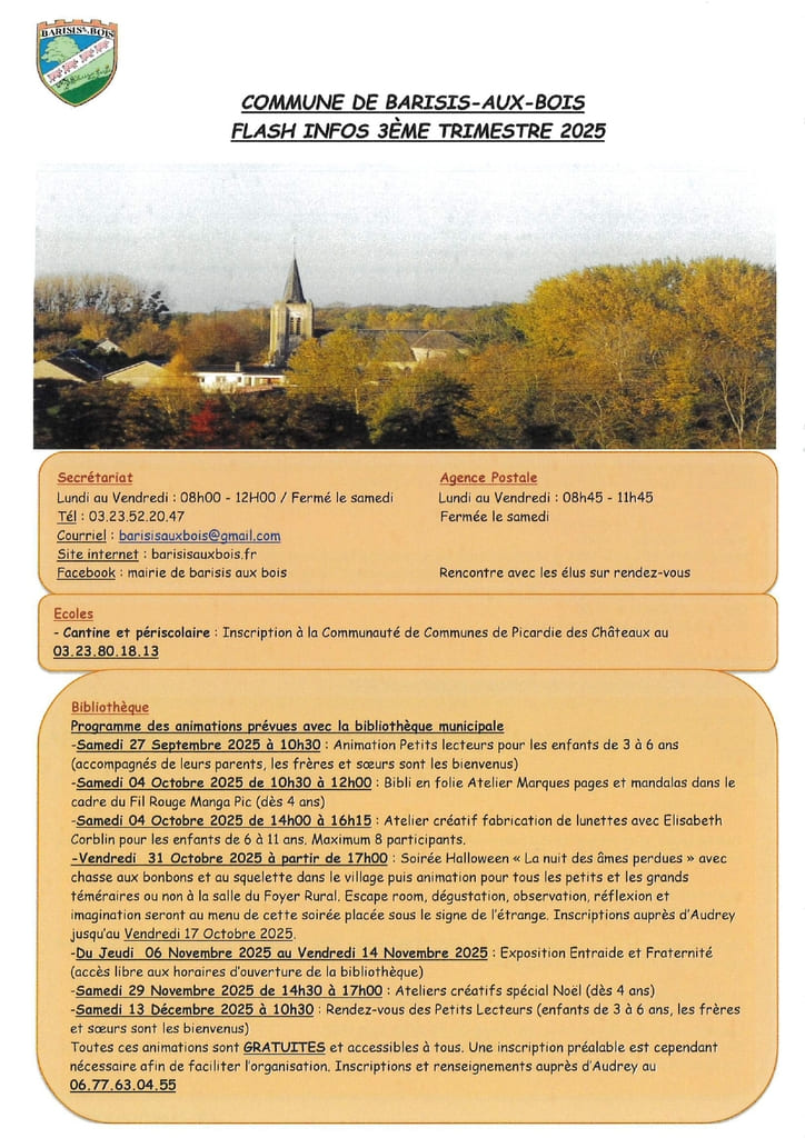 Flash Infos - 3ᵉ trimestre 2025 - Commune de Barisis-aux-Bois