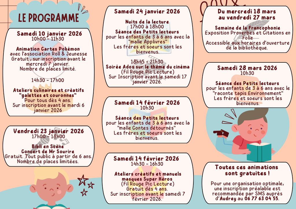 Programme des animations de la bibliothèque de Barisis-aux-Bois janvier mars 2026 -02- Commune de Barisis aux Bois