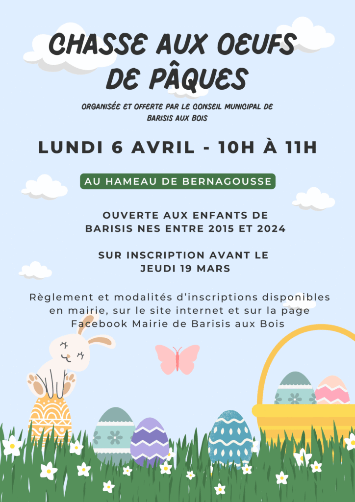 Chasse aux œufs de Pâques à Barisis-aux-Bois Affiche- Commune de Barisis aux Bois