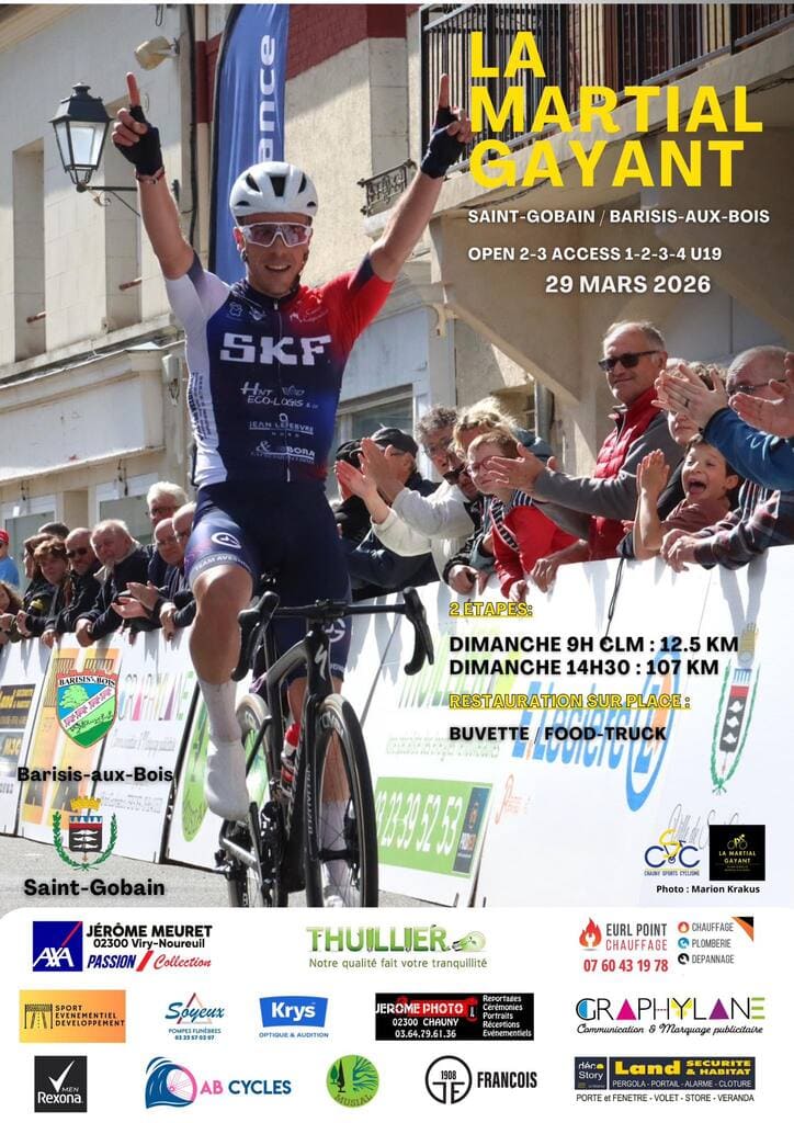Course cycliste « La Martial Gayant » - dimanche 29 mars 2026 -affiche- Commune de Barisis aux Bois