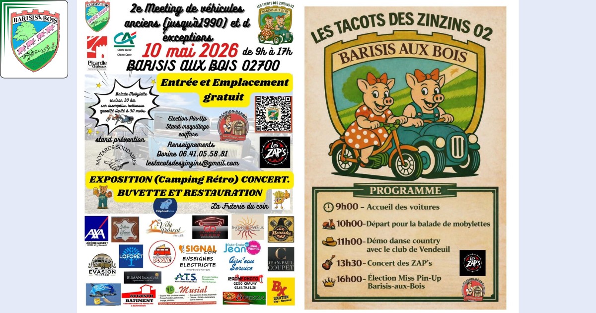 Meeting véhicules anciens à Barisis-aux-Bois le 10 mai -FB- Commune de Barisis aux Bois