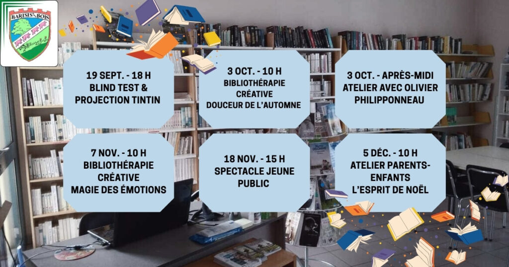 Programme des animations de la bibliothèque - septembre à décembre 2026 - Commune de Barisis aux Bois