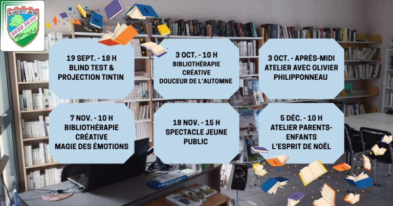 Programme des animations de la bibliothèque - septembre à décembre 2026 - Commune de Barisis aux Bois
